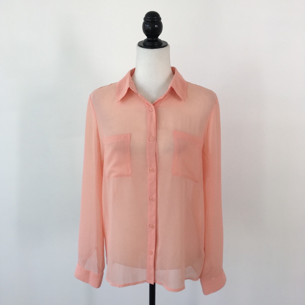 Peach Chiffon Button Down Blouse - image 3